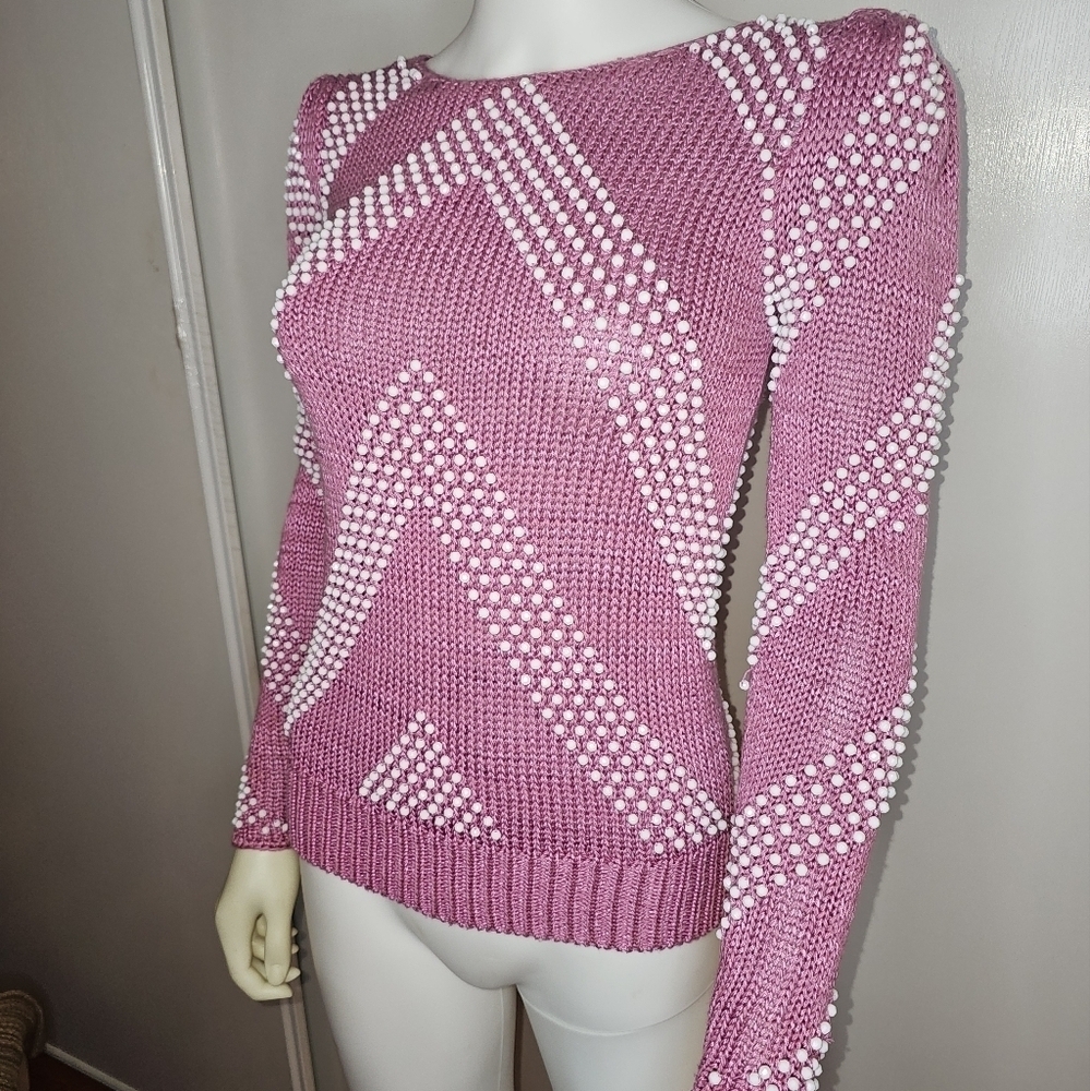 Womens Vintage 80s Basilio M. Faux Pearl Sweater - Picture 2 of 16